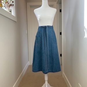 Vintage denim wrap skirt with tie belt